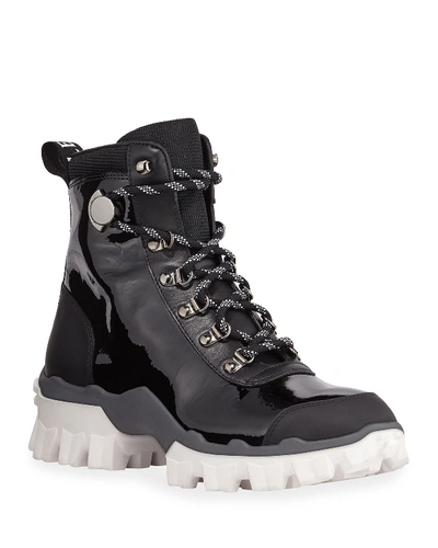 Shop Moncler Helis Stivale Leather Lace-up Hiking Combat Boots In Black