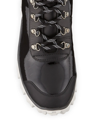 Shop Moncler Helis Stivale Leather Lace-up Hiking Combat Boots In Black