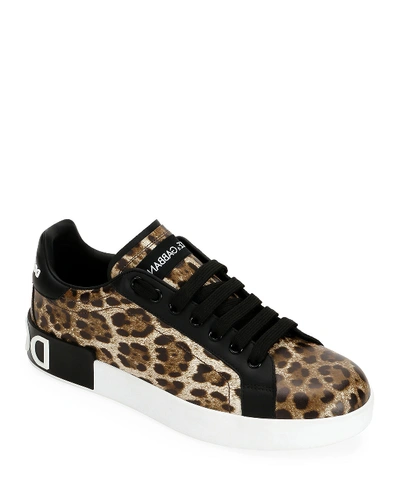 Shop Dolce & Gabbana Leopard Logo Low-top Sneakers In Cheetah