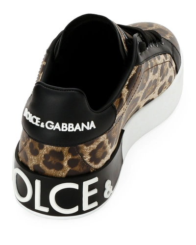 Shop Dolce & Gabbana Leopard Logo Low-top Sneakers In Cheetah
