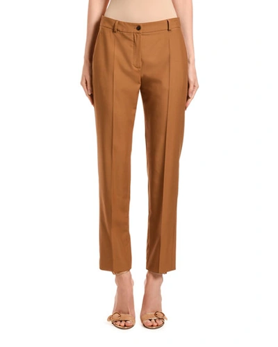 Shop Agnona Wool Straight-leg Crop Pants In Light Brown