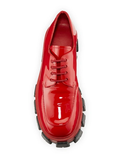 Shop Prada Shiny Chunky Lace-up Shoes In Red