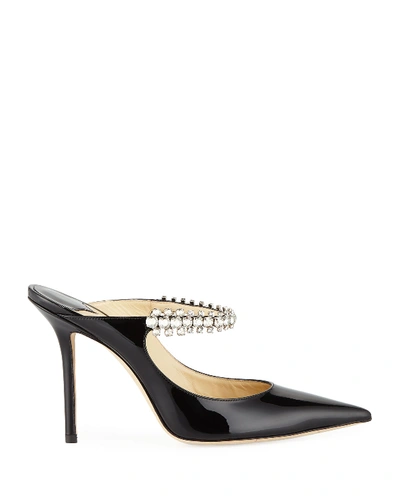 Jimmy Choo Bing 100 Crystal-embellished Patent-leather Mules In Black