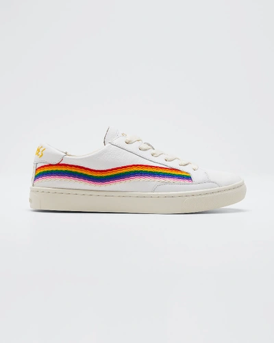 Shop Soludos Shooting Star Embroidered Leather Sneakers In White