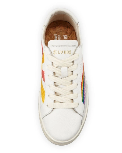 Shop Soludos Shooting Star Embroidered Leather Sneakers In White