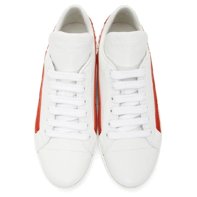 Shop Prada White 'red Band' Sneakers
