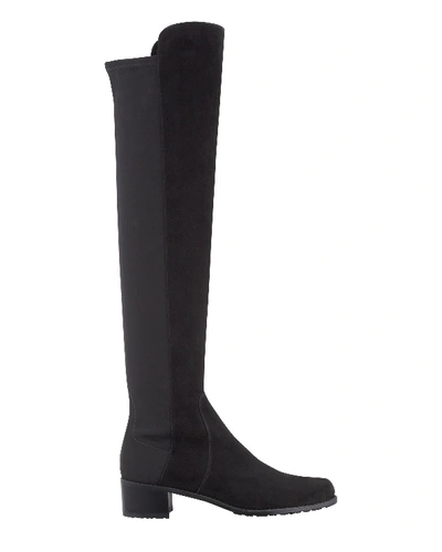 Shop Stuart Weitzman Reserve Suede Stretch-back Knee Boots In Black