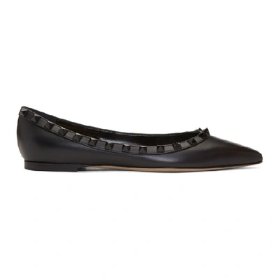 Shop Valentino Black  Garavani Tonal Rockstud Ballerina Flats In 0no Black