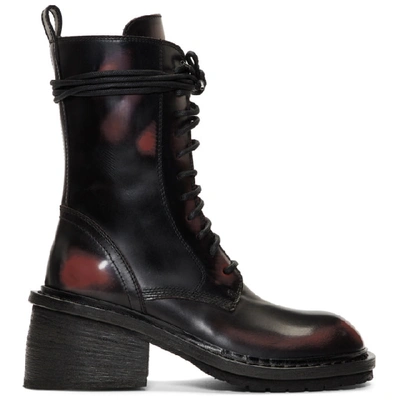 Shop Ann Demeulemeester Black And Red Combat Boots In Aubergine