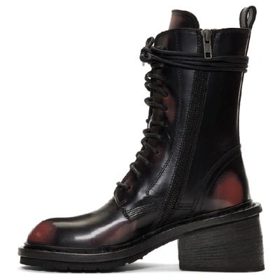 Shop Ann Demeulemeester Black And Red Combat Boots In Aubergine
