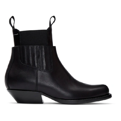 Shop Mm6 Maison Margiela Black Cut-out Double Chelsea Boots In T8013 Black