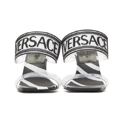 Shop Versace Black Vinyl Savage Zebra Heels In White/black/fuchsia/warm Gold