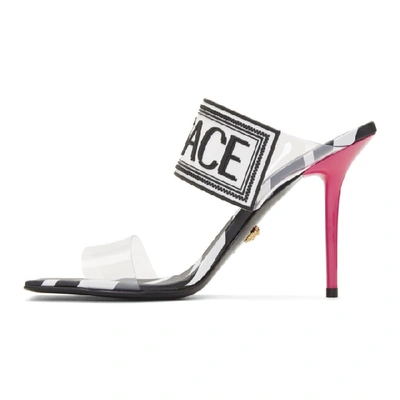 Shop Versace Black Vinyl Savage Zebra Heels In White/black/fuchsia/warm Gold