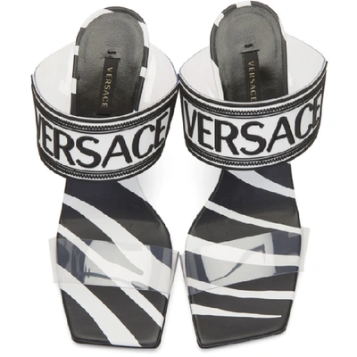 Shop Versace Black Vinyl Savage Zebra Heels In White/black/fuchsia/warm Gold