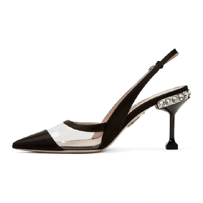 Shop Miu Miu Black Satin Slingback Heels