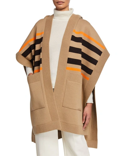 Shop Burberry Carla Wool-cashmere Tb Monogram Cape In Beige