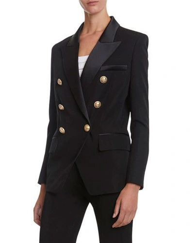 Shop Balmain 6-button Oversized Grain De Poudre Jacket With Satin Lapel In Black