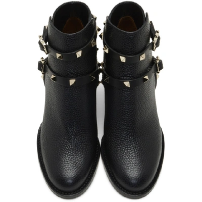 Shop Valentino Black  Garavani Rockstud Grain Block Heel Boots In 0no Black