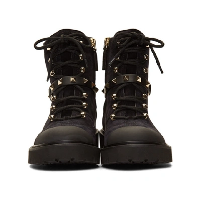 Shop Valentino Black  Garavani Rockstud Combat Boots In Black/black
