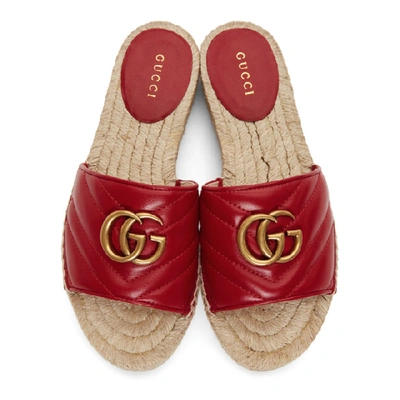 GUCCI 红色 CHARLOTTE 草编凉鞋