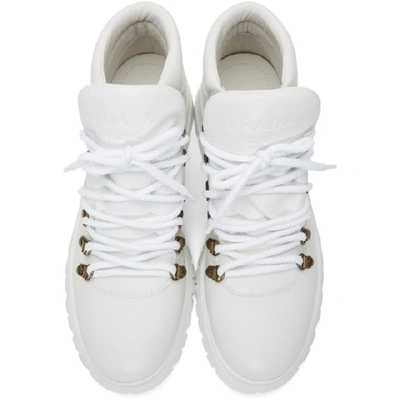 Shop Prada White Leather Lace-up Boots