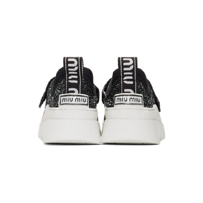 Shop Miu Miu Black & White Glitter Run Sneakers