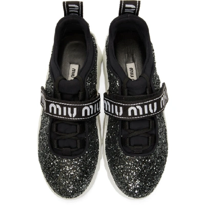 Shop Miu Miu Black & White Glitter Run Trainers