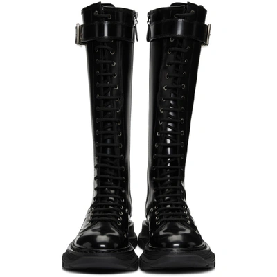 Shop Alexander Mcqueen Black Tread Lace-up Tall Boots