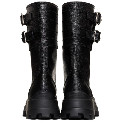 Shop Miu Miu Black Military Combat Buckle Boot In Nero