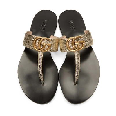 Shop Gucci Silver Metallic Marmont Sandals