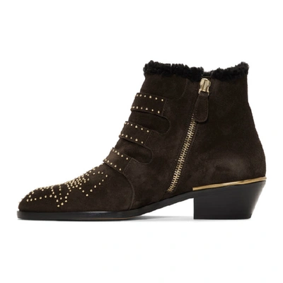 Shop Chloé Chloe Brown Shearling Suede Susanna Boots In 28a Mocha