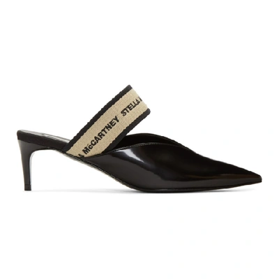 Shop Stella Mccartney Black And Taupe Logo Heeled Mules In 1005 Bk/tau