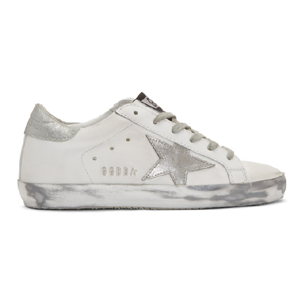 golden goose white & silver superstar sneakers