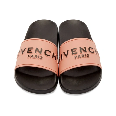 Shop Givenchy Pink & Black Logo Pool Slides In Coral