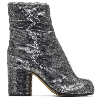 Shop Maison Margiela Silver Sequin Tabi Heels In T9002 Silve