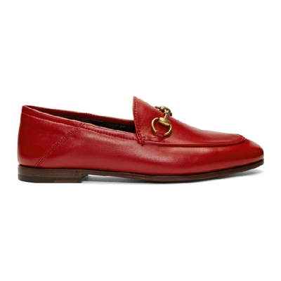 Shop Gucci Red Leather Horsebit Loafers