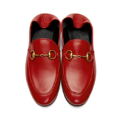 Shop Gucci Red Leather Horsebit Loafers