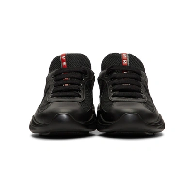 Shop Prada Black Leather & Mesh Lace-up Trainers