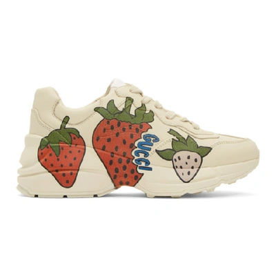 Shop Gucci Off-white Strawberry Rhyton Sneakers In 9522 Ivory