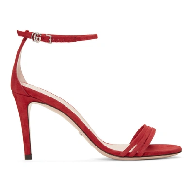 Shop Gucci Red Suede Isle Heeled Sandals In 6433 Red