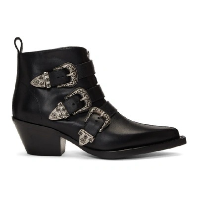 Shop R13 Black Three-buckle Ankle Boots In Black Leath