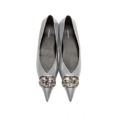 Shop Balenciaga Silver Bb Ballerina Flats In 8100 Silver