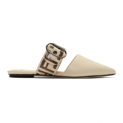 Shop Fendi Off-white And Brown Forever  Sabot Slippers In F17v5 Cream