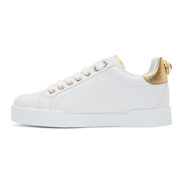 Dolce & Gabbana Dolce And Gabbana White And Gold Pearl Sneakers In ...