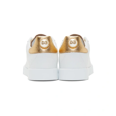 Shop Dolce & Gabbana Dolce And Gabbana White And Gold Pearl Sneakers