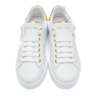 Shop Dolce & Gabbana Dolce And Gabbana White And Gold Pearl Sneakers