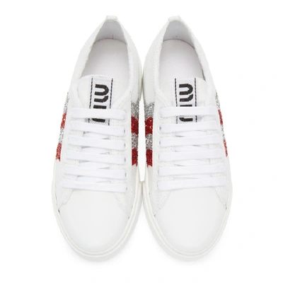 Shop Miu Miu White Glitter Sneakers