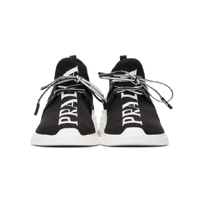 Shop Prada Black Knit Logo Sneakers