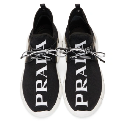 Shop Prada Black Knit Logo Sneakers