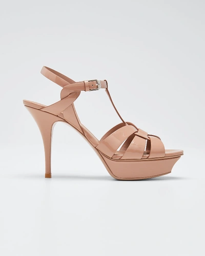 Saint Laurent Tribute Woven Patent-leather Platform Sandals In Neutrals ...